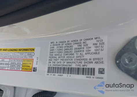 2024 Honda Cr-V Ex-L Awd из США, поврежденный, VIN 2HKRS4H72RH437847